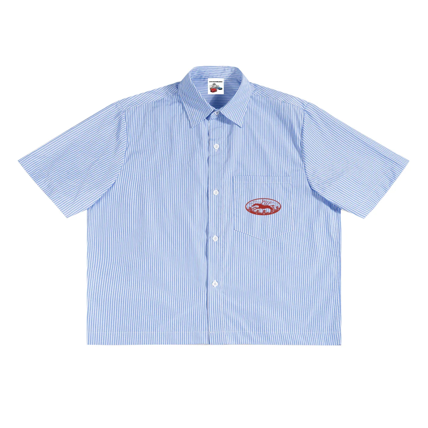 Oversized Vertical Blue Stripe Boxy Shirt
