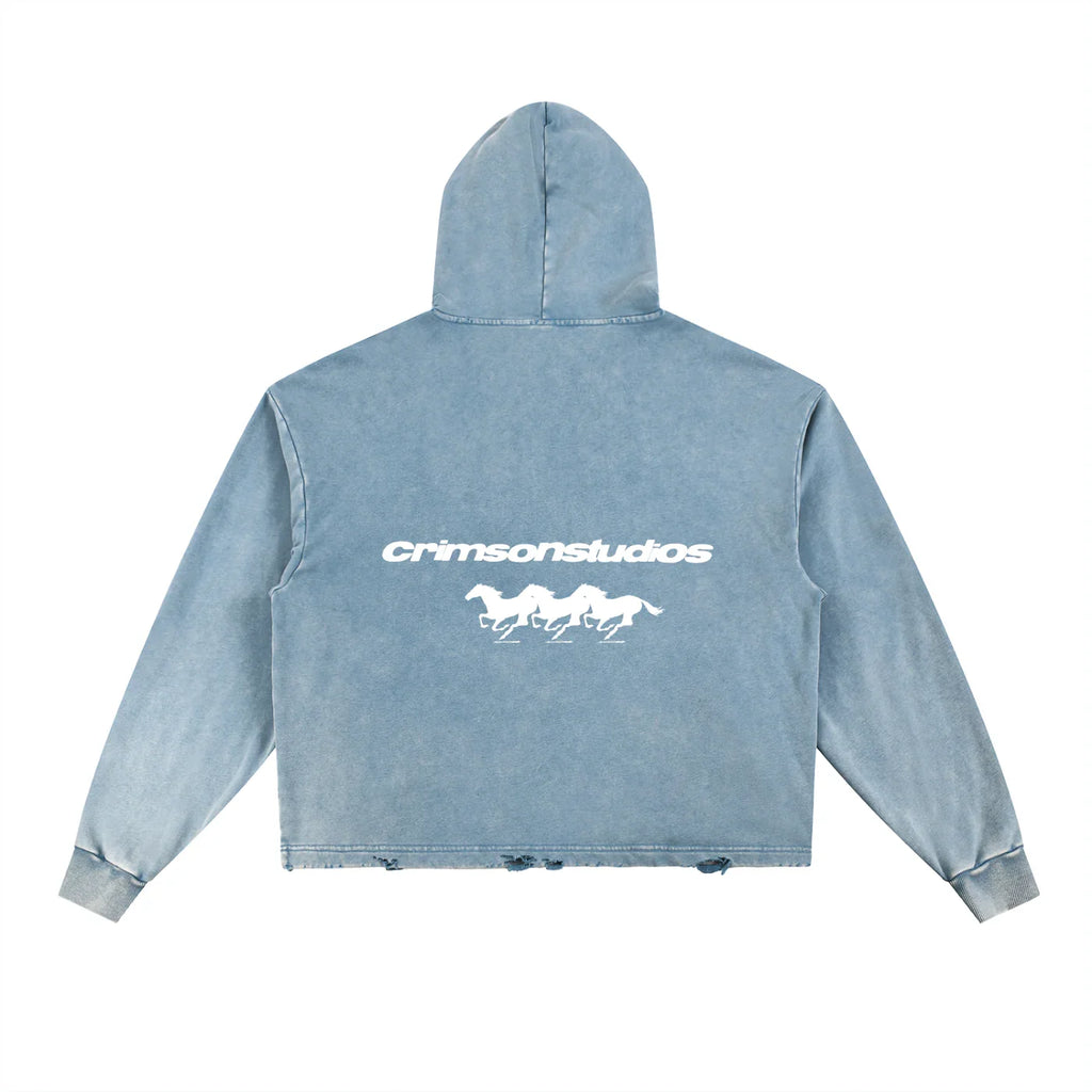 Vintage Washed Frayed-Hem Hoodie